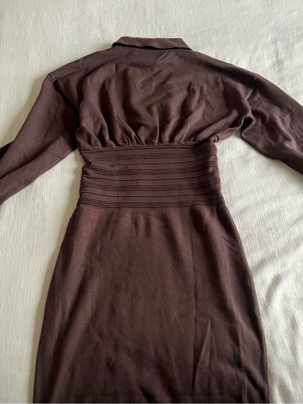 Commense Cinched Waist Knit Shirt Midi Dress in Brown - Picture 6 of 7
